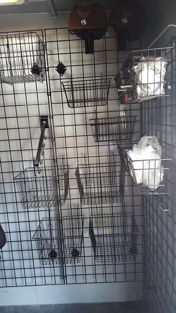 Gridwall with Baskets and Hooks