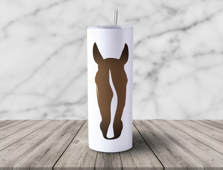 Horse Head Tumbler Mockup Front Bay Horse 768x587