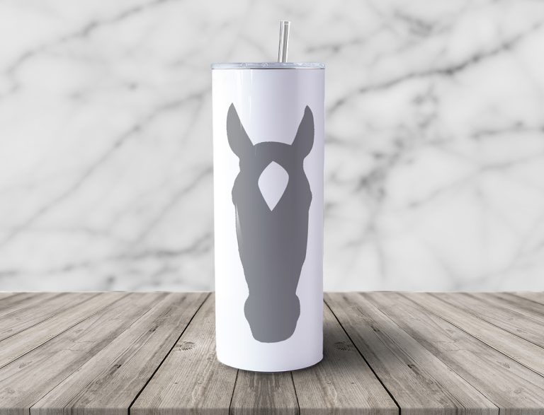 Horse Head Tumbler Mockup Front Grey Horse 768x587