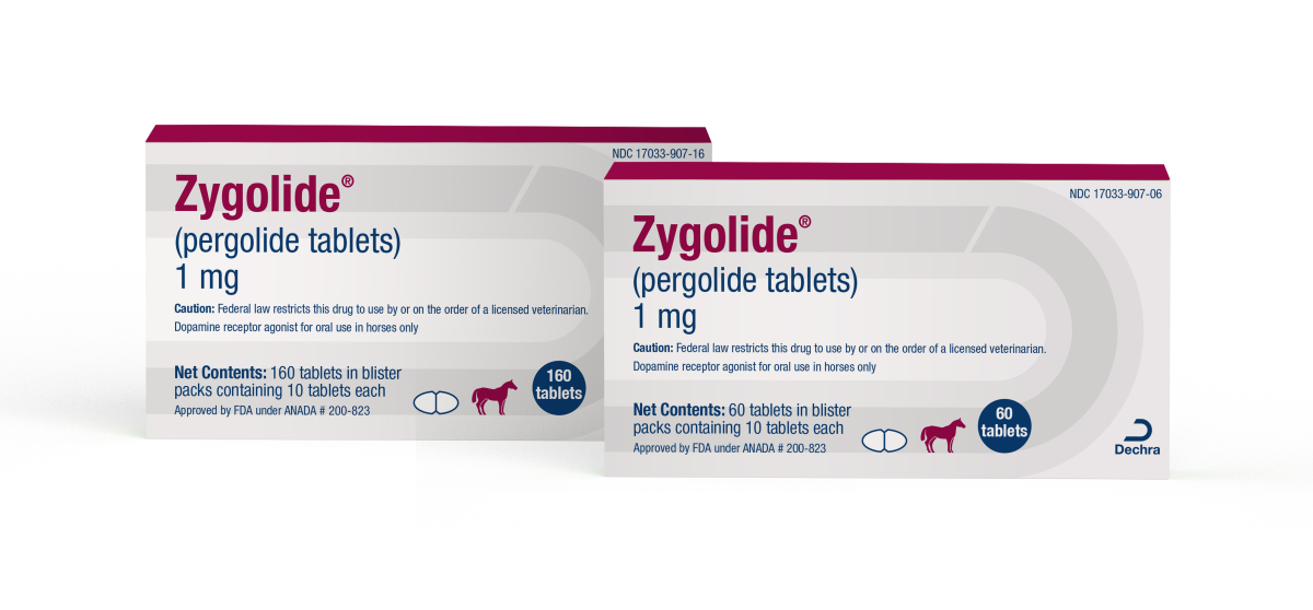 Zygolide® is a first-to-market generic, peppermint-flavored pergolide tablet, offering enhanced features for horses suffering from Pituitary Pars Intermedia Dysfunction